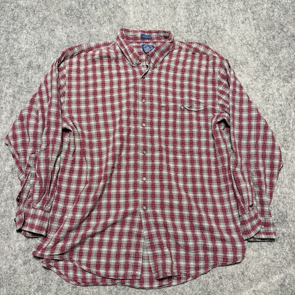 VTG 90s Gap Blue Tag Seersucker Plaid Shirt Large Cotton Made in Portugal